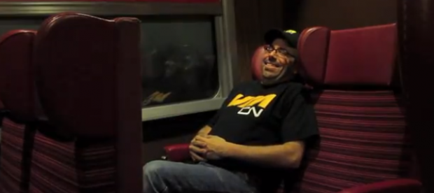 Shron in his train car